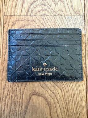 kate spade Black Floral-Embossed Leather Card Holder